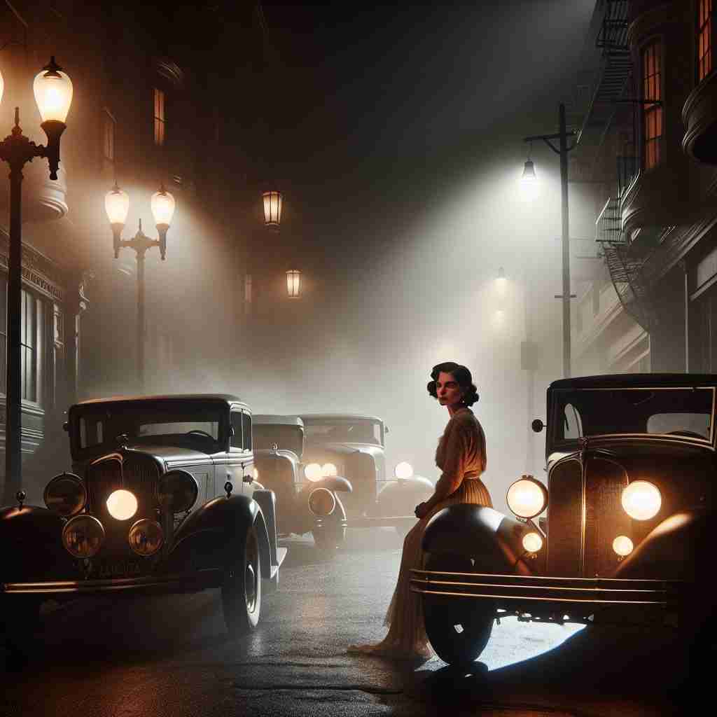 Calle neblinosa de San Francisco de los años 30 con coches clásicos que sitúa la trama de «El halcón maltés».