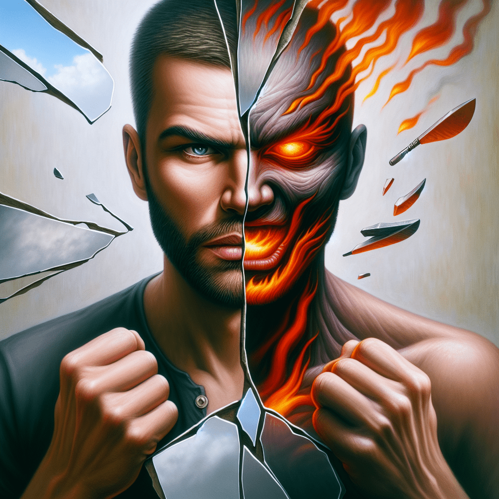 Ilustración de la doble personalidad en la novela El Club de la Lucha, mostrando un rostro dividido en dos mitades