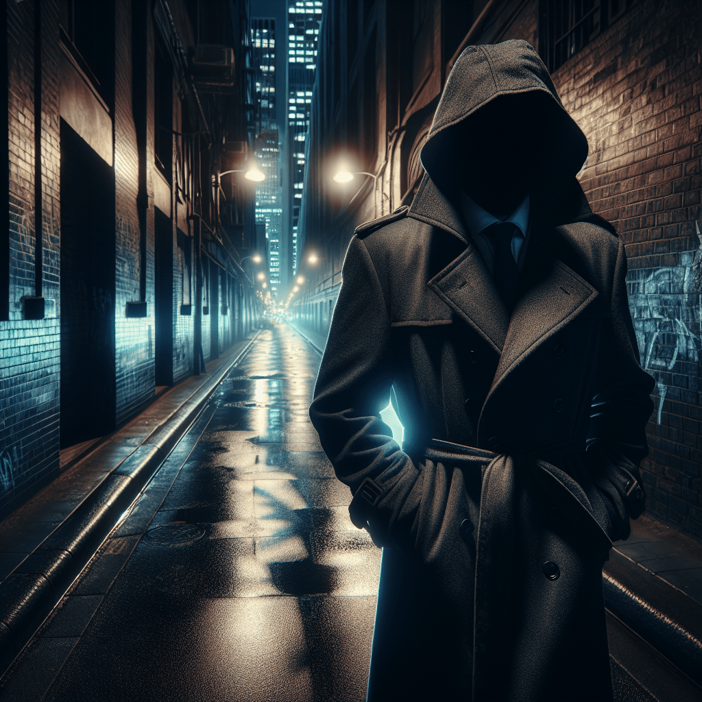 Agente encubierto en un callejón oscuro iluminado por luces urbanas, escena de Soy Pilgrim de Terry Hayes